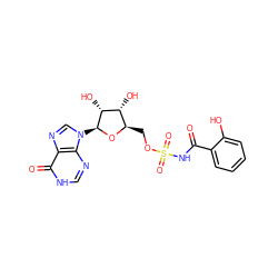 O=C(NS(=O)(=O)OC[C@H]1O[C@@H](n2cnc3c(=O)[nH]cnc32)[C@H](O)[C@@H]1O)c1ccccc1O ZINC000040861048