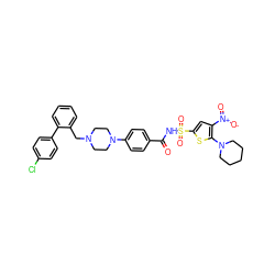 O=C(NS(=O)(=O)c1cc([N+](=O)[O-])c(N2CCCCC2)s1)c1ccc(N2CCN(Cc3ccccc3-c3ccc(Cl)cc3)CC2)cc1 ZINC000165163949