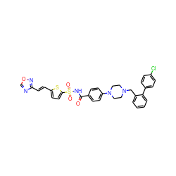 O=C(NS(=O)(=O)c1ccc(/C=C/c2ncon2)s1)c1ccc(N2CCN(Cc3ccccc3-c3ccc(Cl)cc3)CC2)cc1 ZINC000165127130