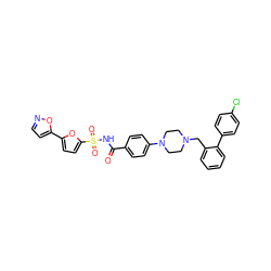 O=C(NS(=O)(=O)c1ccc(-c2ccno2)o1)c1ccc(N2CCN(Cc3ccccc3-c3ccc(Cl)cc3)CC2)cc1 ZINC000140053970