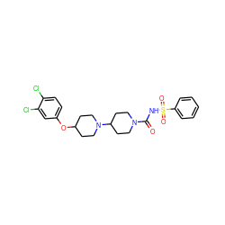 O=C(NS(=O)(=O)c1ccccc1)N1CCC(N2CCC(Oc3ccc(Cl)c(Cl)c3)CC2)CC1 ZINC000042881926