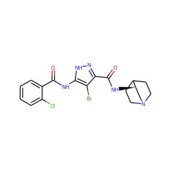 O=C(Nc1[nH]nc(C(=O)N[C@@H]2CN3CCC2CC3)c1Br)c1ccccc1Cl ZINC000028711955