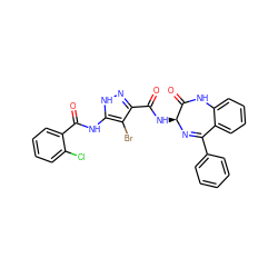 O=C(Nc1[nH]nc(C(=O)N[C@@H]2N=C(c3ccccc3)c3ccccc3NC2=O)c1Br)c1ccccc1Cl ZINC000028711949