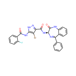 O=C(Nc1[nH]nc(C(=O)N[C@@H]2N=C(c3ccccc3)c3ccccc3NC2=O)c1Br)c1ccccc1F ZINC000028711975