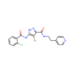 O=C(Nc1[nH]nc(C(=O)NCCc2ccncc2)c1Br)c1ccccc1Cl ZINC000028711943