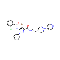 O=C(Nc1c(Br)c(C(=O)NCCC2CCN(c3ccncc3)CC2)nn1-c1ccccc1)c1ccccc1Cl ZINC000028711994