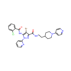 O=C(Nc1c(Br)c(C(=O)NCCC2CCN(c3ccncc3)CC2)nn1-c1ccccn1)c1ccccc1Cl ZINC000028711995