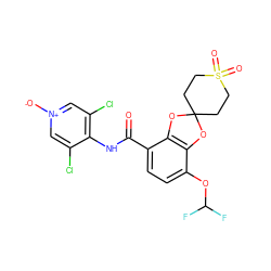 O=C(Nc1c(Cl)c[n+]([O-])cc1Cl)c1ccc(OC(F)F)c2c1OC1(CCS(=O)(=O)CC1)O2 ZINC000116878947