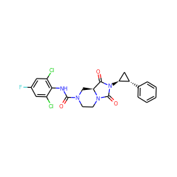 O=C(Nc1c(Cl)cc(F)cc1Cl)N1CCN2C(=O)N([C@H]3C[C@@H]3c3ccccc3)C(=O)[C@@H]2C1 ZINC000068201701