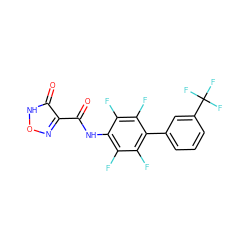 O=C(Nc1c(F)c(F)c(-c2cccc(C(F)(F)F)c2)c(F)c1F)c1no[nH]c1=O ZINC000082153494