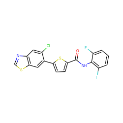 O=C(Nc1c(F)cccc1F)c1ccc(-c2cc3scnc3cc2Cl)s1 ZINC000114456020