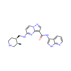 O=C(Nc1c[nH]c2ncccc12)c1cnn2ccc(NC[C@@H]3CCNC[C@@H]3F)nc12 ZINC000096270697