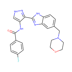 O=C(Nc1c[nH]nc1-c1nc2cc(CN3CCOCC3)ccc2[nH]1)c1ccc(F)cc1 ZINC000040429583