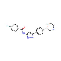 O=C(Nc1cc(-c2ccc([C@H]3CNCCO3)cc2)[nH]n1)c1ccc(F)cc1 ZINC000205116499