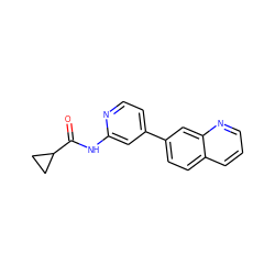 O=C(Nc1cc(-c2ccc3cccnc3c2)ccn1)C1CC1 ZINC000299871907