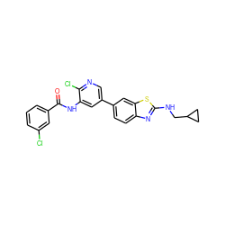 O=C(Nc1cc(-c2ccc3nc(NCC4CC4)sc3c2)cnc1Cl)c1cccc(Cl)c1 ZINC000474609820