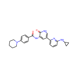 O=C(Nc1cc(-c2cccc(NC3CC3)n2)c[nH]c1=O)c1ccc(N2CCCCC2)cc1 ZINC000034642477