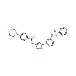 O=C(Nc1cc(-c2cccc(NS(=O)(=O)c3ccccc3)c2)n[nH]1)c1ccc(N2CCOCC2)cc1 ZINC000072176239