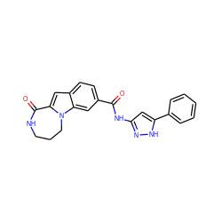 O=C(Nc1cc(-c2ccccc2)[nH]n1)c1ccc2cc3n(c2c1)CCCNC3=O ZINC000147845011