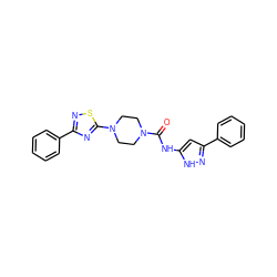 O=C(Nc1cc(-c2ccccc2)n[nH]1)N1CCN(c2nc(-c3ccccc3)ns2)CC1 ZINC000040422592