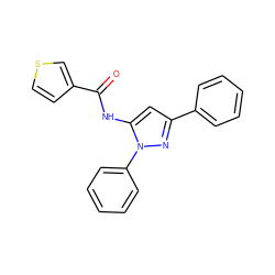 O=C(Nc1cc(-c2ccccc2)nn1-c1ccccc1)c1ccsc1 ZINC000013584922