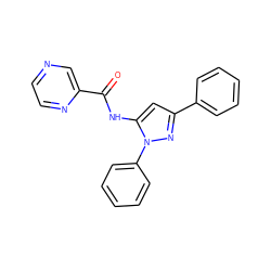 O=C(Nc1cc(-c2ccccc2)nn1-c1ccccc1)c1cnccn1 ZINC000013584924