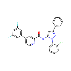 O=C(Nc1cc(-c2ccccc2)nn1-c1ccccc1Cl)c1cc(-c2cc(F)cc(F)c2)ccn1 ZINC000071418511