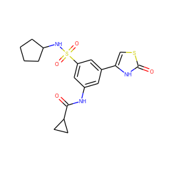 O=C(Nc1cc(-c2csc(=O)[nH]2)cc(S(=O)(=O)NC2CCCC2)c1)C1CC1 ZINC000263620844