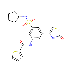 O=C(Nc1cc(-c2csc(=O)[nH]2)cc(S(=O)(=O)NC2CCCC2)c1)c1cccs1 ZINC000299871974