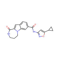 O=C(Nc1cc(C2CC2)on1)c1ccc2cc3n(c2c1)CCCNC3=O ZINC000218301522