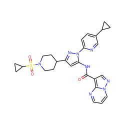 O=C(Nc1cc(C2CCN(S(=O)(=O)C3CC3)CC2)nn1-c1ccc(C2CC2)cn1)c1cnn2cccnc12 ZINC000204759587