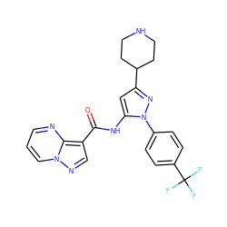 O=C(Nc1cc(C2CCNCC2)nn1-c1ccc(C(F)(F)F)cc1)c1cnn2cccnc12 ZINC000145864115