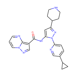 O=C(Nc1cc(C2CCNCC2)nn1-c1ccc(C2CC2)cn1)c1cnn2cccnc12 ZINC000204754286