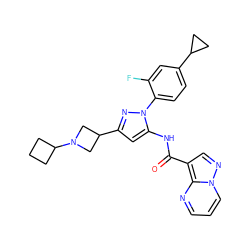 O=C(Nc1cc(C2CN(C3CCC3)C2)nn1-c1ccc(C2CC2)cc1F)c1cnn2cccnc12 ZINC000145859850