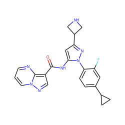 O=C(Nc1cc(C2CNC2)nn1-c1ccc(C2CC2)cc1F)c1cnn2cccnc12 ZINC000204771759