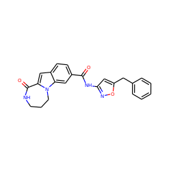 O=C(Nc1cc(Cc2ccccc2)on1)c1ccc2cc3n(c2c1)CCCNC3=O ZINC000147844553