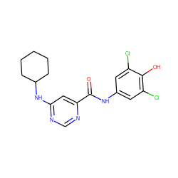 O=C(Nc1cc(Cl)c(O)c(Cl)c1)c1cc(NC2CCCCC2)ncn1 ZINC000149746236