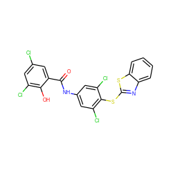 O=C(Nc1cc(Cl)c(Sc2nc3ccccc3s2)c(Cl)c1)c1cc(Cl)cc(Cl)c1O ZINC000026568673