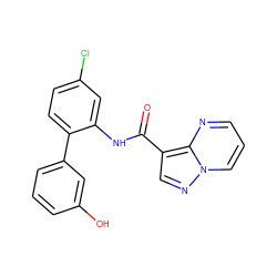 O=C(Nc1cc(Cl)ccc1-c1cccc(O)c1)c1cnn2cccnc12 ZINC000113653123