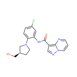 O=C(Nc1cc(Cl)ccc1N1CC[C@@H](CO)C1)c1cnn2cccnc12 ZINC000113654911