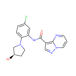 O=C(Nc1cc(Cl)ccc1N1CC[C@@H](O)C1)c1cnn2cccnc12 ZINC000113655732