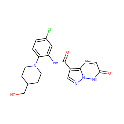 O=C(Nc1cc(Cl)ccc1N1CCC(CO)CC1)c1cnn2[nH]c(=O)cnc12 ZINC001772641419