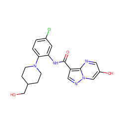 O=C(Nc1cc(Cl)ccc1N1CCC(CO)CC1)c1cnn2cc(O)cnc12 ZINC000113651915