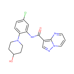 O=C(Nc1cc(Cl)ccc1N1CCC(O)CC1)c1cnn2cccnc12 ZINC000113655687