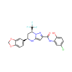 O=C(Nc1cc(Cl)ccc1O)c1cc2n(n1)[C@H](C(F)(F)F)C[C@H](c1ccc3c(c1)OCO3)N2 ZINC000018210035