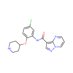 O=C(Nc1cc(Cl)ccc1OC1CCNCC1)c1cnn2cccnc12 ZINC000113651579