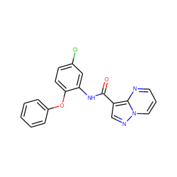 O=C(Nc1cc(Cl)ccc1Oc1ccccc1)c1cnn2cccnc12 ZINC000043508503