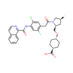 O=C(Nc1cc(F)c(CC(=O)N2C[C@@H](F)C[C@H]2CO[C@H]2CC[C@H](C(=O)O)CC2)cc1Cl)c1nccc2ccccc12 ZINC000253854844