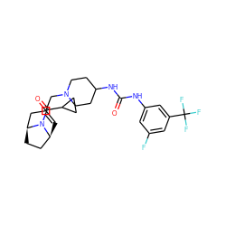 O=C(Nc1cc(F)cc(C(F)(F)F)c1)NC1CCN(CC2=C[C@H]3CC[C@@H](C2)N3C(=O)C2CC2)CC1 ZINC000028979895