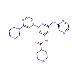 O=C(Nc1cc(Nc2cnccn2)nc(-c2ccnc(N3CCNCC3)c2)c1)C1CCNCC1 ZINC000084726787